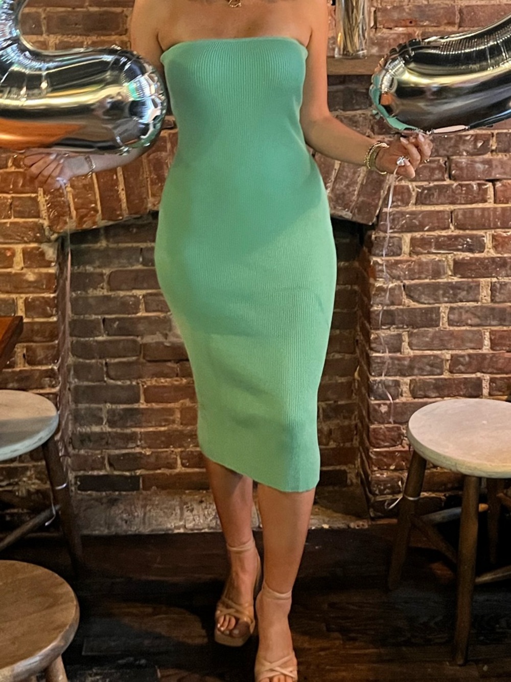 H&M Green Strapless Midi Dress